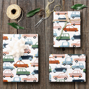Feuille De Papier Cadeau Enfants Coloré Retro voiture et Motif de camion