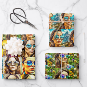 Feuille De Papier Cadeau Enfants cool en lunettes de soleil AI Art