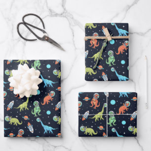 Feuille De Papier Cadeau Enfants Dinosaur Astronaut Motif
