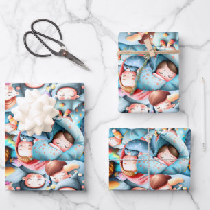 Feuille De Papier Cadeau Enfants dormant sommeil sommeil sommeil dormir pyj