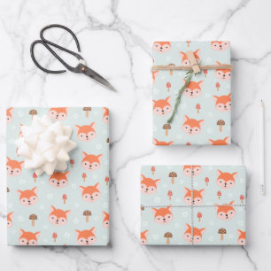 Feuille De Papier Cadeau Enfants Jote Cartoon Fox Visite Champignons