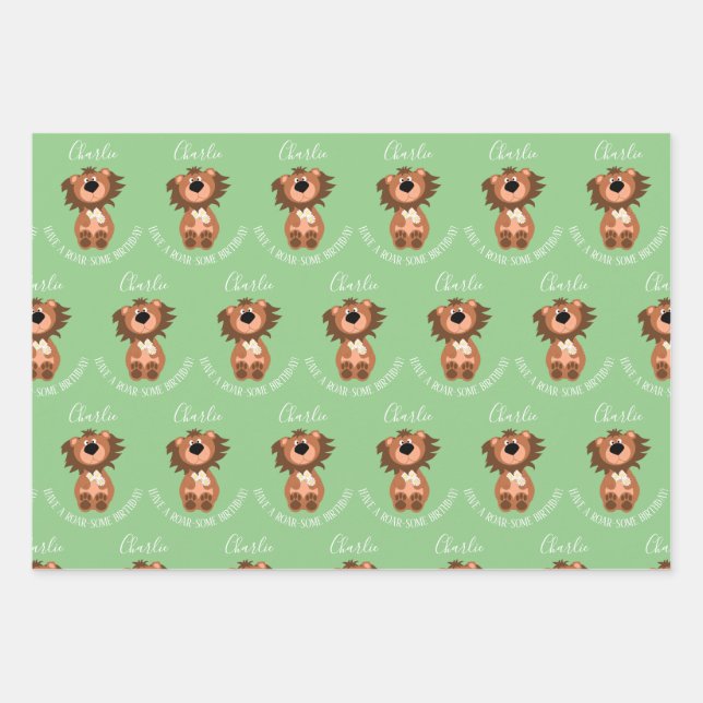 Feuille De Papier Cadeau Enfants Lion Roar-some personnalisé (Devant)