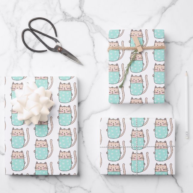 Feuille De Papier Cadeau Enfants Motifs chats mignons (Recto)