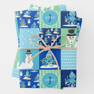 Feuille De Papier Cadeau Enfants Pieuvre Sports d'hiver Patchwork Personnal
