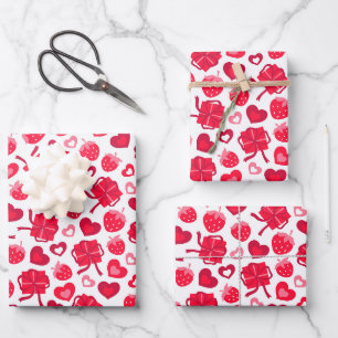 Feuille De Papier Cadeau Enfants Valentine's Day Hearts Chocolates fraise