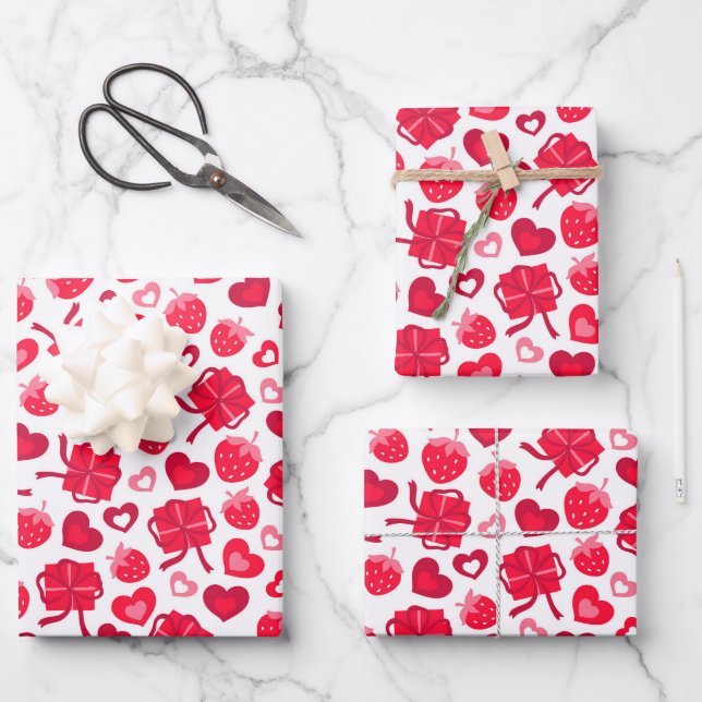 Feuille De Papier Cadeau Enfants Valentine's Day Hearts Chocolates fraise (Recto)