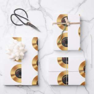 Feuille De Papier Cadeau Enregistrement Retro Vinyl Gold personnalisé Anniv