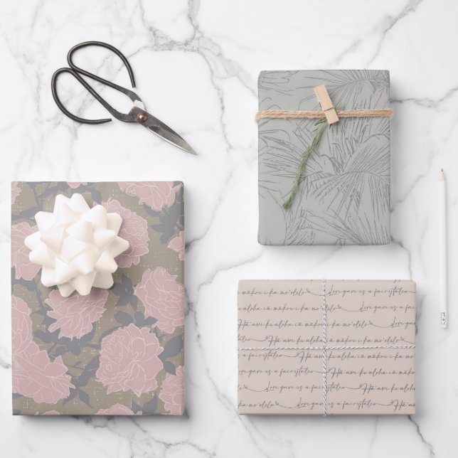 Feuille De Papier Cadeau Ensemble A, Enveloppe Cadeau Romantique Tropical (Recto)
