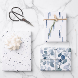 Feuille De Papier Cadeau Ensemble cadeau d'aquarelle bleu d'hiver
