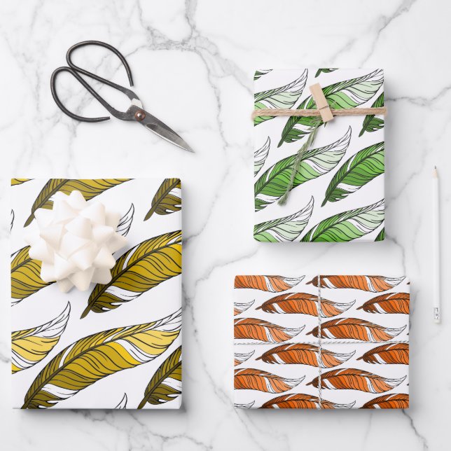 Feuille De Papier Cadeau Ensemble cadeau - Plumes (Recto)