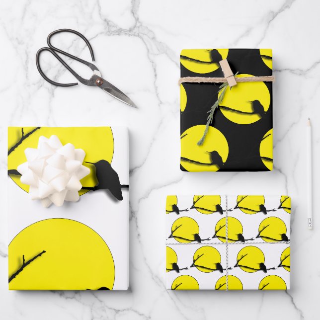 Feuille De Papier Cadeau Ensemble cadeau - Silhouette de colibri (Recto)