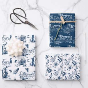 Feuille De Papier Cadeau Ensemble cadeau vintage Boston Navy