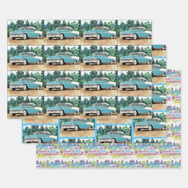 Feuille De Papier Cadeau Ensemble d'art Chevy 1956 (Lot)