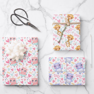 Feuille De Papier Cadeau Ensemble de 3 papiers cadeaux Hippopotame Girafe C