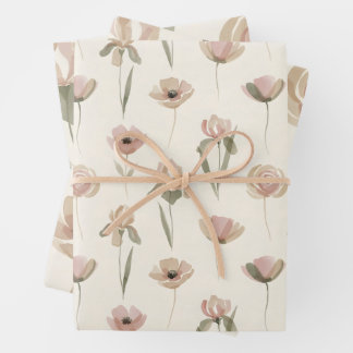 Feuille De Papier Cadeau Ensemble de 3 papiers d'emballage floraux élégants