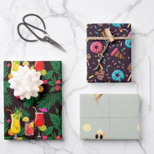 Feuille De Papier Cadeau Ensemble de 3 papiers d'enveloppement - Tropical F