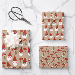 Feuille De Papier Cadeau Ensemble de enveloppes cadeaux Gnomes et Champigno