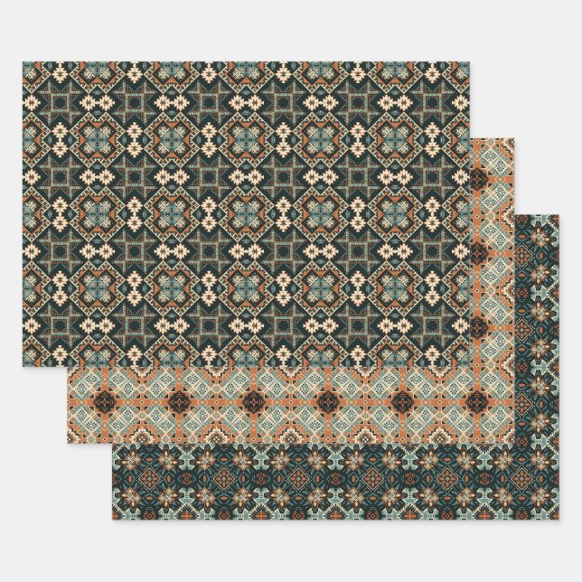 Feuille De Papier Cadeau Ensemble de Motifs d'art Boho américain 7 (Lot)