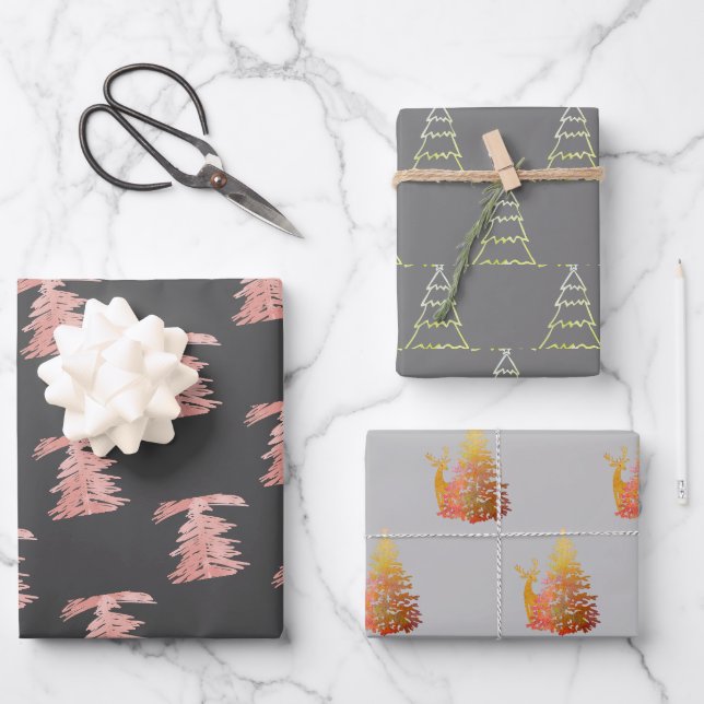 Feuille De Papier Cadeau Ensemble de Motifs de Noël 3 gris (Recto)