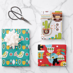 Feuille De Papier Cadeau Ensemble de Motifs Folklorico A