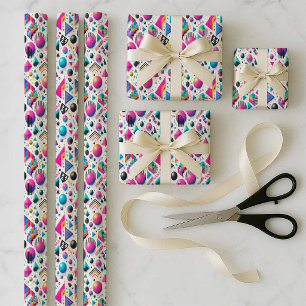 Feuille De Papier Cadeau Ensemble de papiers d'emballage néon géométriques 