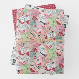 Feuille De Papier Cadeau Ensemble de trois lettres de Noël à Père Noël