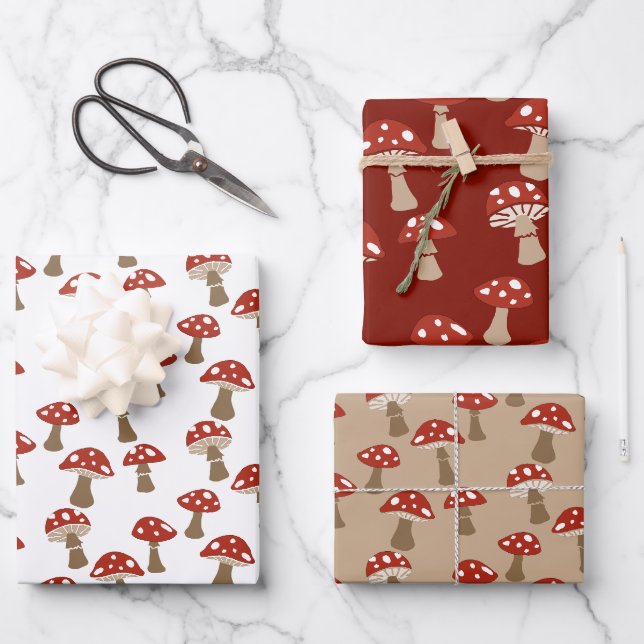 Feuille De Papier Cadeau Ensemble d'enveloppes cadeaux de champignons (Recto)