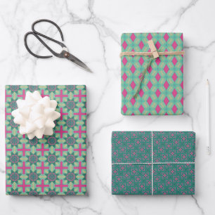 Feuille De Papier Cadeau Ensemble rose vert de printemps