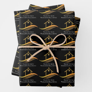 Feuille De Papier Cadeau Entreprise immobilière personnalisée Chic Noir Réa