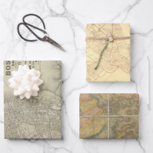 Feuille De Papier Cadeau Enveloppe cadeau Boston Maps