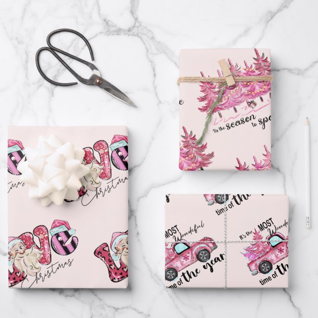 Feuille De Papier Cadeau Enveloppe cadeau de Noël rose (Recto)