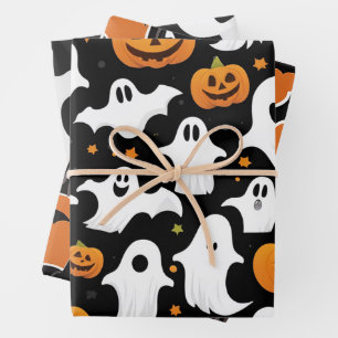 Feuille De Papier Cadeau Enveloppe cadeau d'Halloween, Citrouille blanc Gho