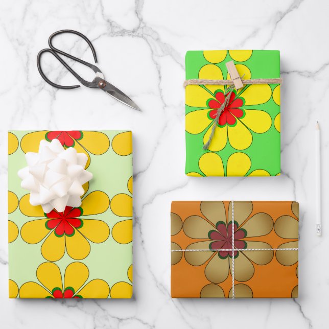 Feuille De Papier Cadeau Enveloppe cadeau - Marguerites stylisées (Recto)