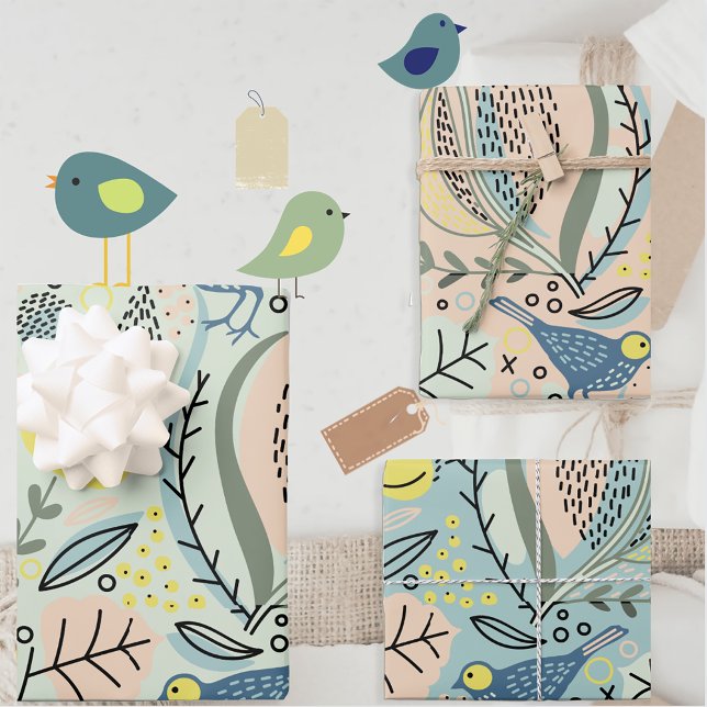 Feuille De Papier Cadeau Enveloppe cadeau Oiseaux colorés (Créateur téléchargé)