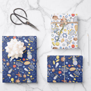 Feuille De Papier Cadeau Enveloppe cadeau plat Chanukah (3 feuilles)