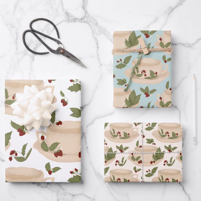 Feuille De Papier Cadeau Enveloppe cadeau thé fraise (Recto)