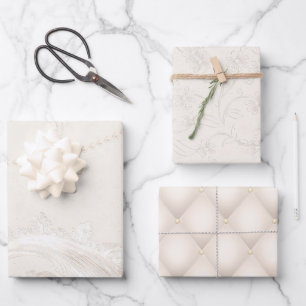 Feuille De Papier Cadeau Enveloppement (3 motifs) - Perle d'ivoire