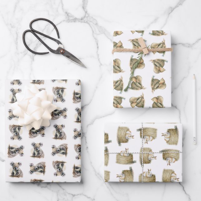 Feuille De Papier Cadeau Enveloppement - Bébé Animaux (Recto)