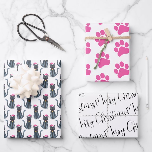 Feuille De Papier Cadeau Enveloppement des chats de Noël (Recto)