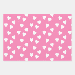 Feuille De Papier Cadeau Enveloppement Rose Avec Coeurs Blancs