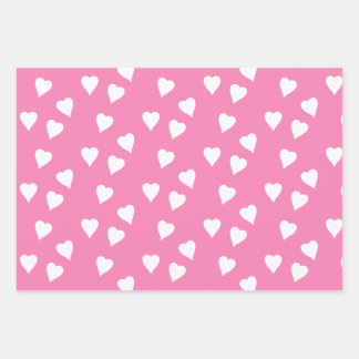 Feuille De Papier Cadeau Enveloppement Rose Avec Coeurs Blancs