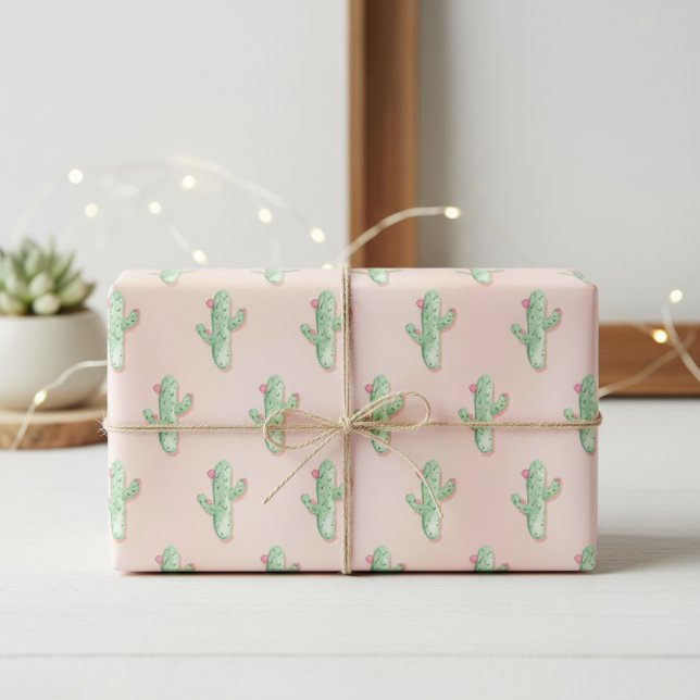 Feuille De Papier Cadeau Enveloppes de cactus rose et vert : Vibe cadeau mi (Pink & Green Cactus Wrap: Cute Gift Vibe Wrapping Paper Sheets)