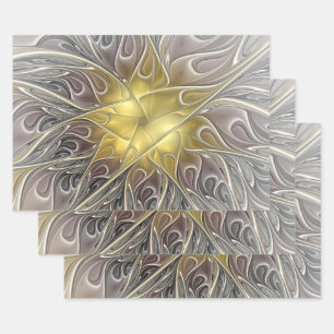 Feuille De Papier Cadeau Épanouir avec fleur fractale abstraite moderne en