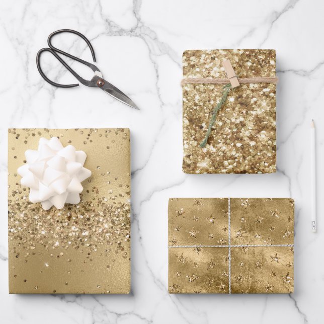 Feuille De Papier Cadeau Éperche Parties scintillant Glam Or (Recto)