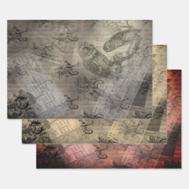 Feuille De Papier Cadeau Ephémère Vintage de la famille des chouettes d'Hal