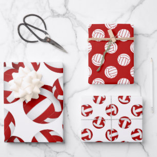 Feuille De Papier Cadeau équipe rouge couleurs volleyball 3 pc coordination