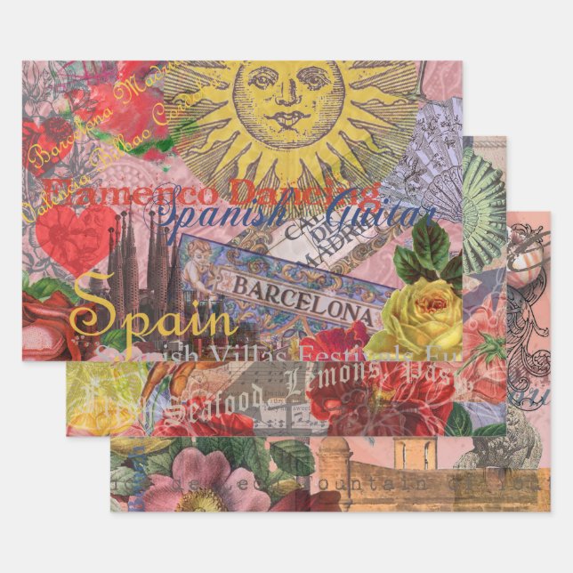 Feuille De Papier Cadeau Espagne Sunshine Espagnol Travel Art (Lot)