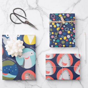 Feuille De Papier Cadeau Espèces de requins mignons Anniversaire