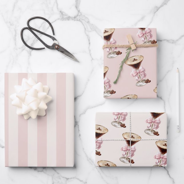 Feuille De Papier Cadeau Espresso Martini Nœud Rose Féminin (Recto)
