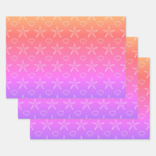 Feuille De Papier Cadeau Esquisses Motif Starfish Seashell sur les couleurs